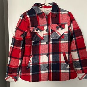 Plaid Teddy Jacket - Red and Navy